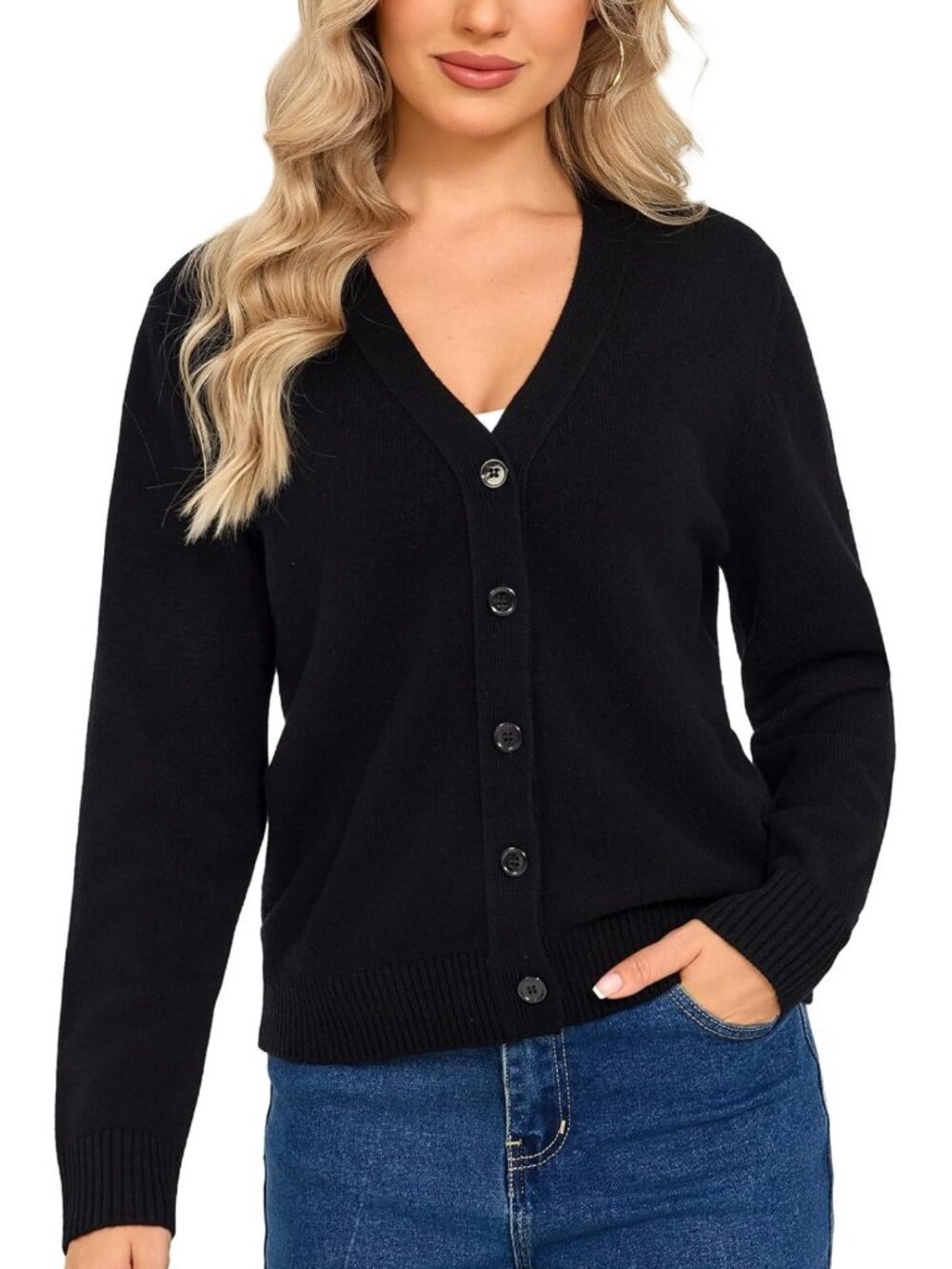 Cozy 100% Merino Wool V-Neck Cardigan Sweater for Women - Stylish Button Design